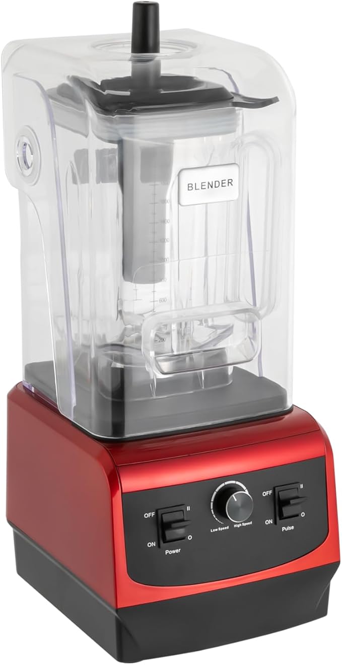 Soundproof Blender110V 2200W 2.2L Commercial Fruit Juice Smoothie Maker With Shield Quiet Sound Enclosure for Puree Ice Crush Shakes and Smoothies(2.2L2200WRed