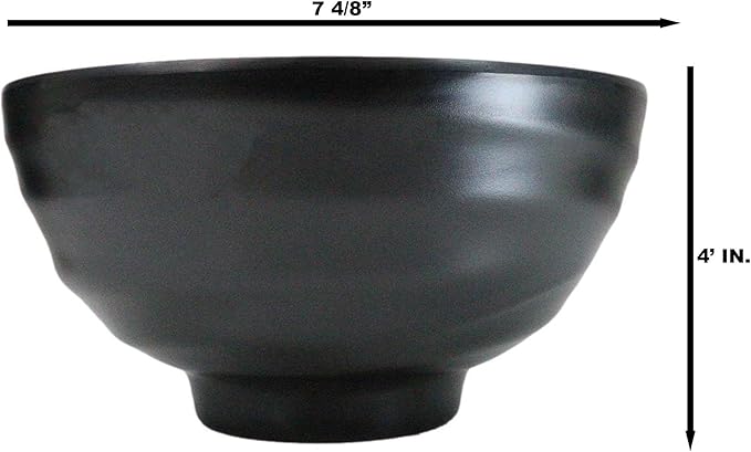 Ebros Gift Contemporary Ridged Matte Black Melamine Series Dinnerware Serveware Kitchenware Set Japanese Chinese Restaurant Supply (Pack Of 6 Round Deep Ramen Soup Pasta Salad Bowls 46oz)