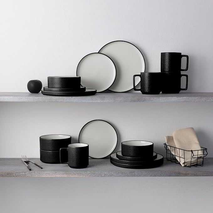 Noritake ColorTex Stone Black 16-Piece Dinnerware Set Service for 4