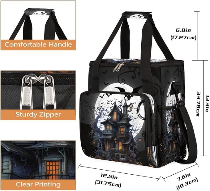 Halloween Bat Moon Castle Coffee Maker Carring Bag Travel Carrying Storage Tote Bag Compatible with Keurig K-Mini or K-Mini Plus Portable Single Serve Coffee Brewer Case with Pockets for K-cup Pods