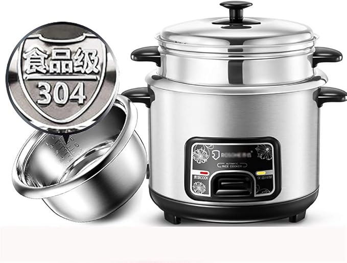 Household Rice Cooker-Steamer 304 Stainless Steel Rice Cooker With Spatula And Measuring Cup For 1-7 People(2L)