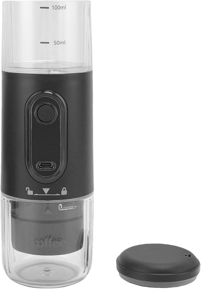 SUNGOOYUE Portable Coffee Maker Rechargeable 2500mAh Battery with Type C Cable and Coffee Grounds Basket for Travel Camping Hiking Fishing Picnic and Office Use (Black)