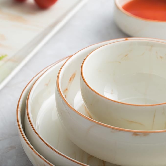 Stoneware Dinnerware Sets for 6 30 Piece Round Porcelain Plates and Bowls Set for Kitchen Tableware Combination Set | Serving Dinner Set with Dinner Plate and Salad Bowl