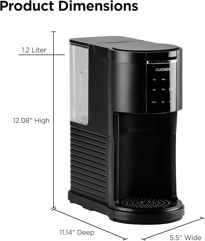 CUCKOO Single Serve Coffee Maker for K-Cup Ground Beans &amp Loose-Leaf Tea Versatile 3-in-1 Pod Coffee Maker Small Single Cup Machine with 5 Sizes and Auto-Clean Mode (CCM-AK011B)