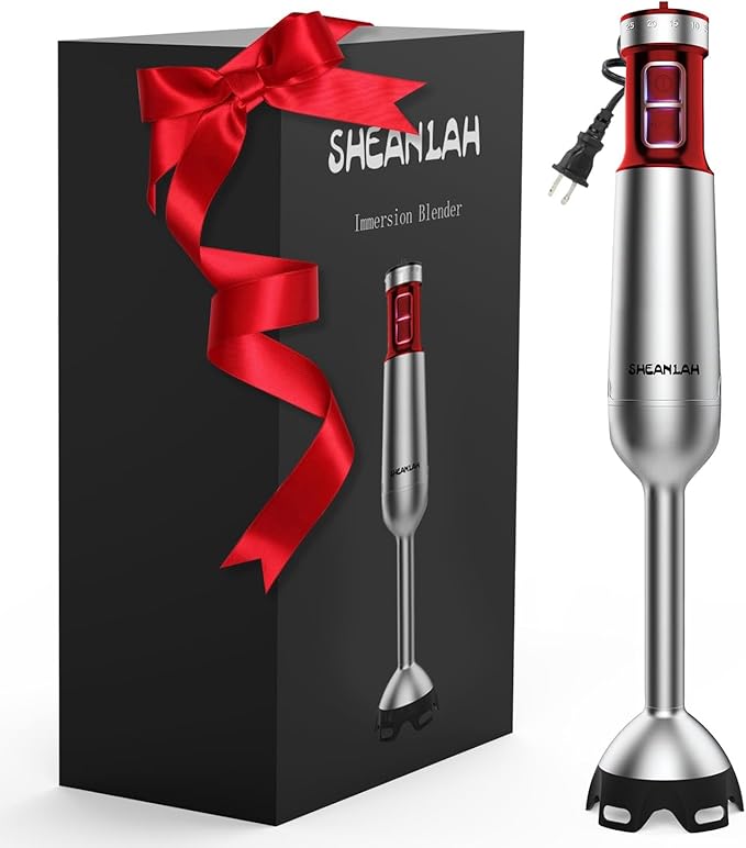 Powerful Immersion Blender handheld 2025 New Update Hand Blender Scratch-Resistant Corded Hand Mixer with Heavy-Duty Copper Brushless Motor and Gift Box Red