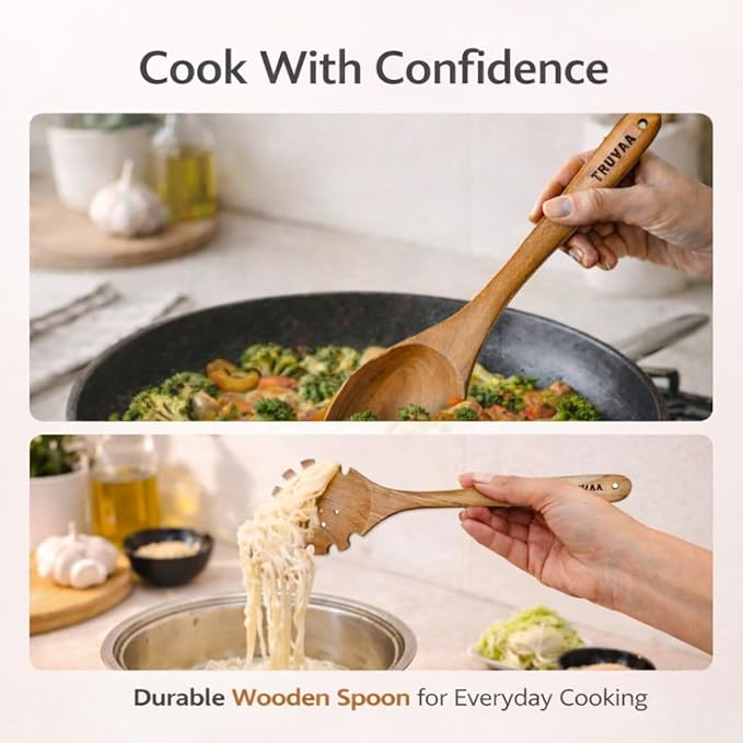 Wooden Spoons for Cooking – 10 Piece Teak Wood Cooking Utensils Set Wooden Spatula &amp Spoon Set for Nonstick Cookware Natural Heat Resistant Kitchen Tools with Gift Box