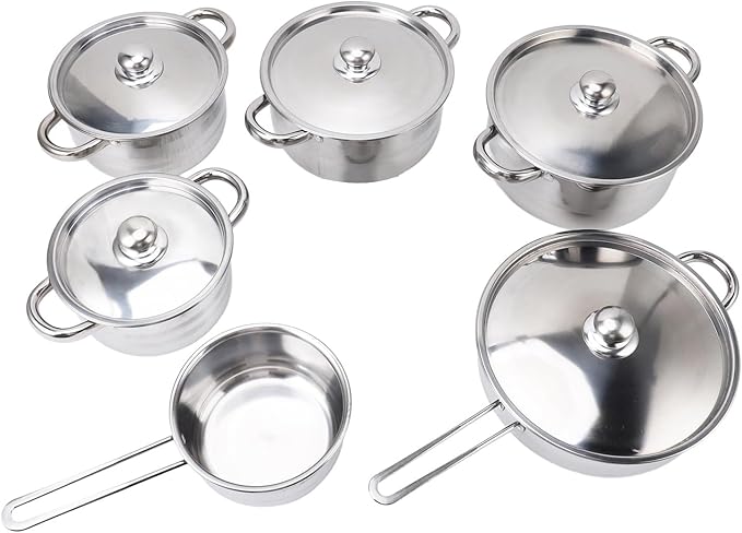 7 Piece Cookware Set Stainless Steel Double Ear Soup Pot Single Handle Milk Pan Frying Pan with Lids for Kitchen Cooking Crafted with Premium Stainless Steel Material for