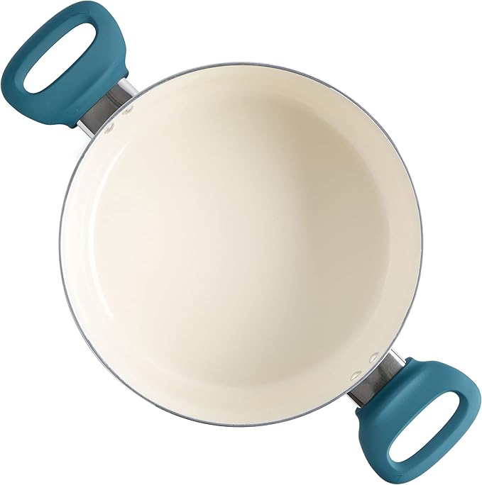 Spice by Tia Mowry Savory Saffron 5 QT Healthy Nonstick Ceramic Dutch Oven W/ Stainless Steel Steamer Insert and Lid - Teal