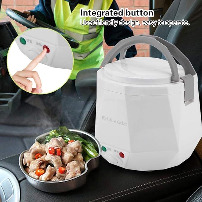 Fdit Mini Rice Cooker 24V 1.3L Electric Food Steamer for Truck Car Portable 180W White Non-Stick Coating