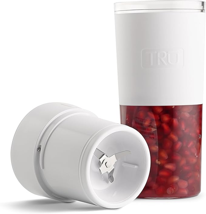 TRU Hydration Blender with Single-Button Operation &amp USB Rechargeable Battery - Mini Personal Blender for Fruit Smoothies - Portable Travel Blender for Single Servings - White