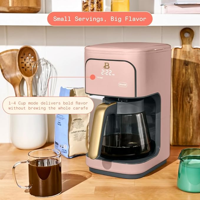 12 Cup Programmable Coffee Maker 24 Hour Auto Brew Touch Display Bold Strength Control Glass Carafe Reusable Filter Auto Shut Off (Rose)