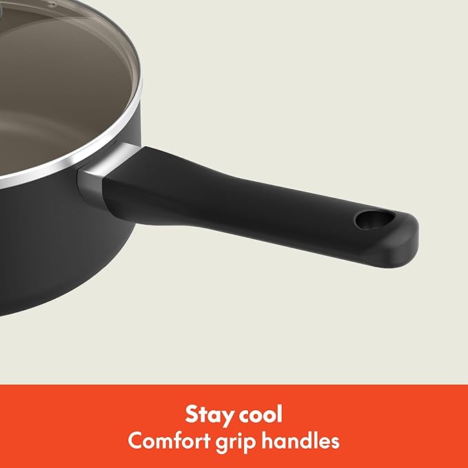 bella 12 Piece Cookware Set with EverGood™ Ceramic Nonstick Coating Dishwasher &amp Oven Safe All Stovetops Compatible Tempered Glass Lids and Cool Touch Handles Black