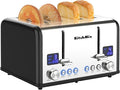 Toaster 4 Slice KitchMix Bagel Stainless Toaster with LCD Timer Extra Wide Slots Dual Screen Removal Crumb Tray (Black)