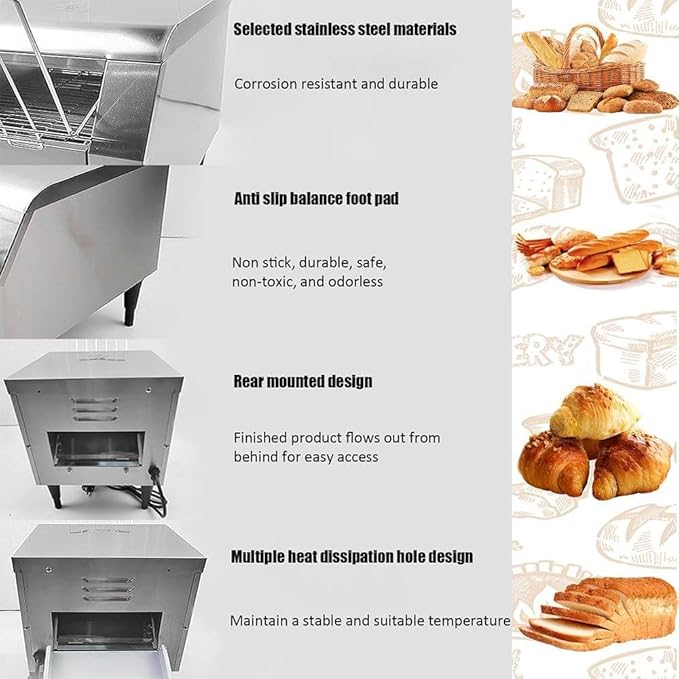 Commercial Conveyor Toaster Oven – High-Efficiency Drawer Toaster (150/300/450 PCS/H) with Dual Heating Tubes Stainless Steel Design for Toasting Bread Bagels and Breakfast Foods(450)