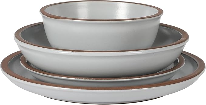 16 Piece Terracotta Dinnerware Set – Matte Ceramic Plates and Double Bowls with Raw Rim Microwave &amp Dishwasher Safe Service for 4 (Matte White)