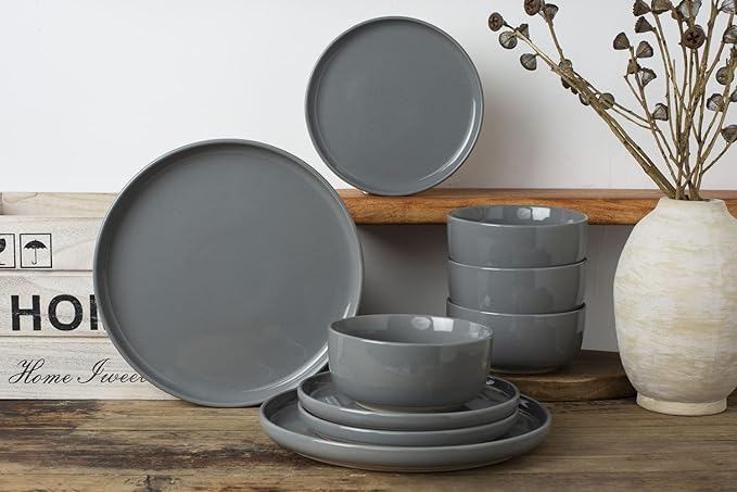 Famiware Milkyway Plates and Bowls Set For 4 16-Piece Dinnerware Sets Dark Gray