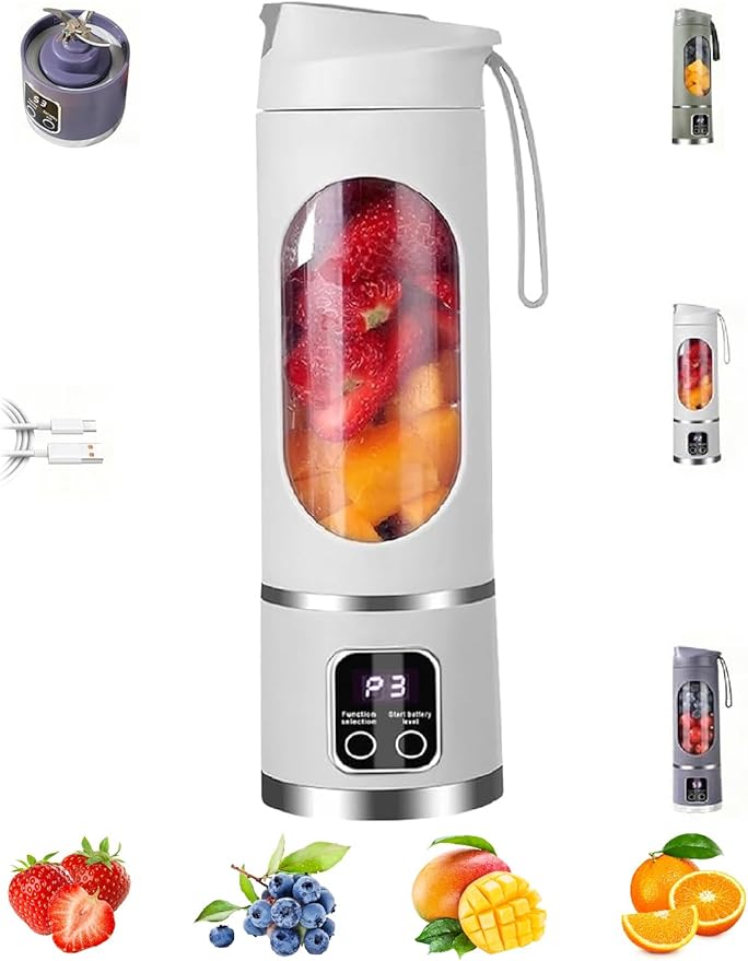 Digital Multimode Juicer Blender15 Oz Capacity With 12 Stainless Steel Blades3 Speed AdjustableLeak Proof Design For Home Travel Office Portable Clean Electric Juice Cup (White)