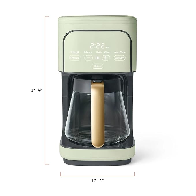 12 Cup Programmable Coffee Maker with Glass Carafe Reusable Filter and Touch Display (Sage Green)