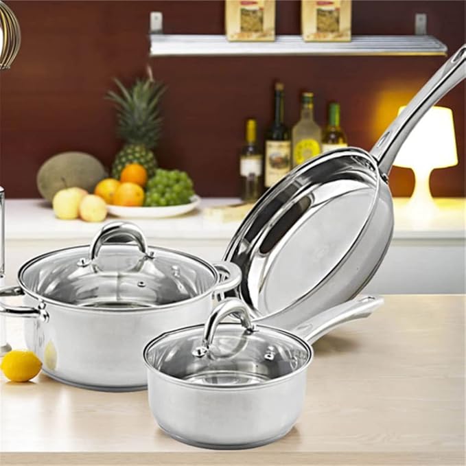 Cookware Cookware Set Stainless Steel Pots and Pans Set Cooking Ware with Stockpot Saucepan Saute Fry Pan with Lids Kitchenware Set