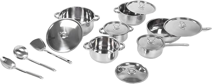 Stainless Steel Cookware Set 4 Soup Pots 2 Pans 1 Spatula 2 Spoons 6 Lids Kitchen Cooking Set with Anti Scald Non Slip Handles for Home Soup Frying Stewing