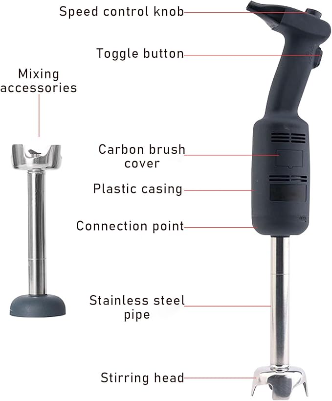 Commercial Immersion Blender - 2500 RPM Variable Speed Hand Blender with Detachable Shaft &amp Stainless Steel Blade for Soup Puree