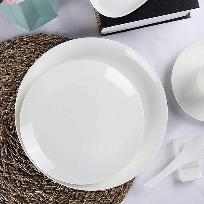 Pure White Porcelain Dinnerware Set Tableware Set Stoneware Dish Dinner Plates Dinner Set Dinner Service for1/2/4/10/16 People80 PCS (White 16 PCS(2 Set))