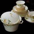 60 Pieces Dinnerware Set Porcelain Bone China Kitchen Dinner Set with Cereal Bowls Dessert Plates Soup Plates Fish Plate Dishes and Soup Pot Service for 10 People Dishwasher and Microwave Safe