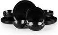 HaWare Plates and Bowls Set Stoneware Dinnerware Sets 16-Piece Hand-painted Dishware for 4 Ceramic Dish Set for Home Kitchen Scratch Resistant Microwave and Dishwasher Safe Matte Black