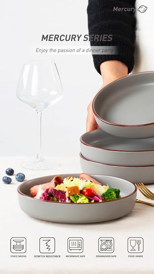 Famiware Mercury Plates and Bowls Sets with Mugs Set 20-Piece Stoneware Dinnerware Sets for 4 Dark Gray