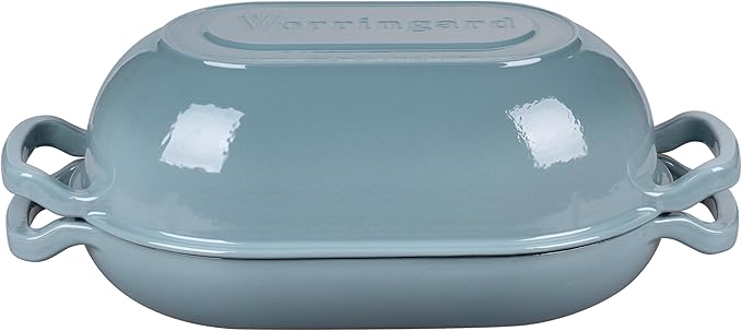 Enameled Cast Iron Sourdough Bread Oven Dutch Oven Loaf Cast Iron Bread Pan for Homemade Bread Baking Meatloaf Pan with Lid 5QT Sea Salt