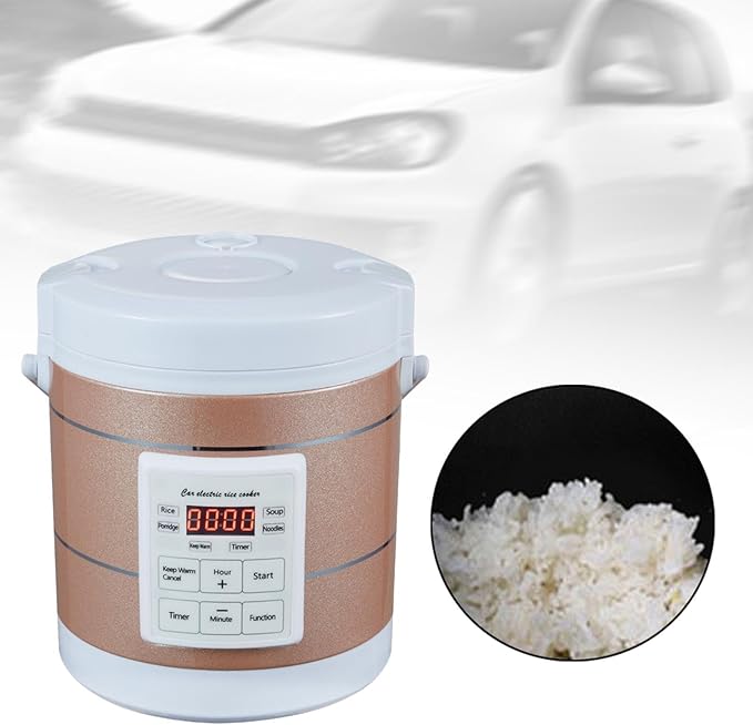 Compact Car Food Warmer 1.6L Electric Cooker for Noodles and Soup on The Go Gold