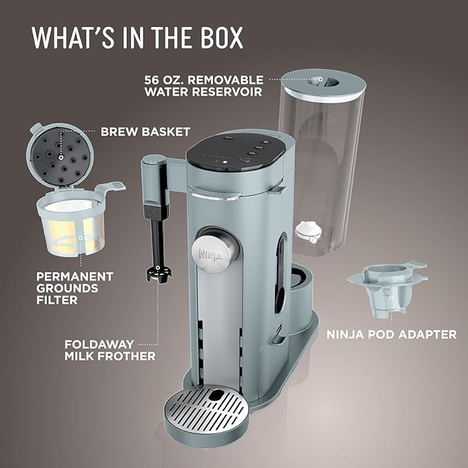 Ninja Pods &amp Grounds Specialty Single-Serve Coffee Maker K-Cup Pod Compatible Built-In Milk Frother 6-oz. Cup to 24-oz. Travel Mug Sizes Iced Coffee Maker Glacier Blue PB051GB