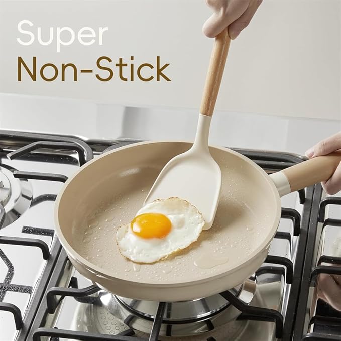 12 Pcs Pots and Pans Set Nonstick Cookware Sets Healthy Induction Kitchen Granite Cooking Set W/Frying Pans SaucepanCream12 Pc