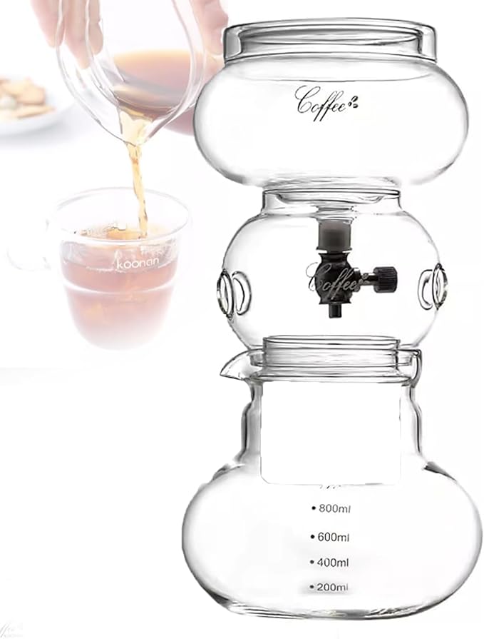 800ml Ice Cold Brew Dripper Coffee Maker Cold Brew Drip Tower with Adjustable Dripe Flow Control Easy to Clean for Home Office Makes 4-6 Cups