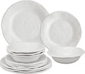 UPware 12 Piece Rope Melamine Dinnerware Sets Outdoor Dishes Set Plates and Bowls Sets Service for 4 White