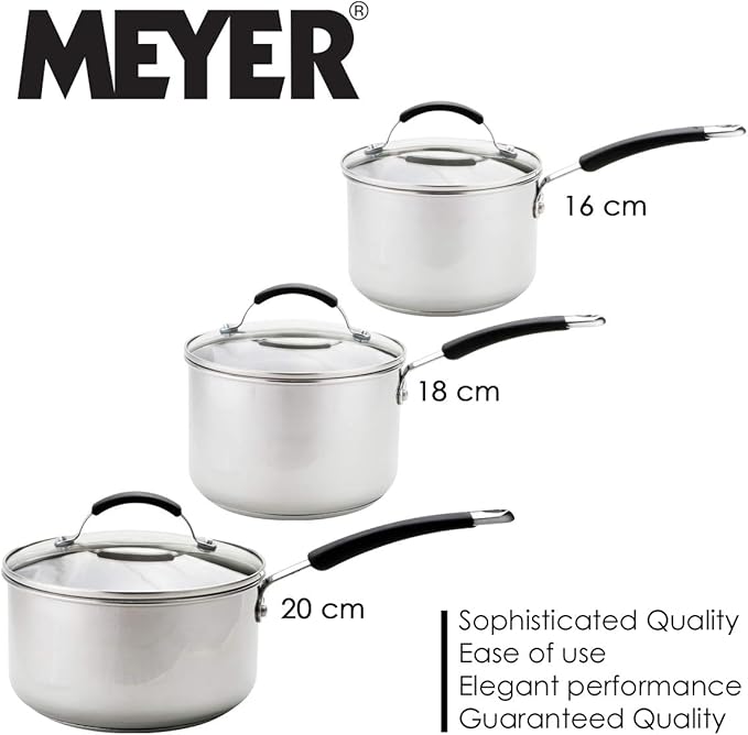 Meyer Induction Milkpan Saucepans and Frypan Set of 5-10 Year Guarantee 50.5 x 33 x 24.5 cm Silver