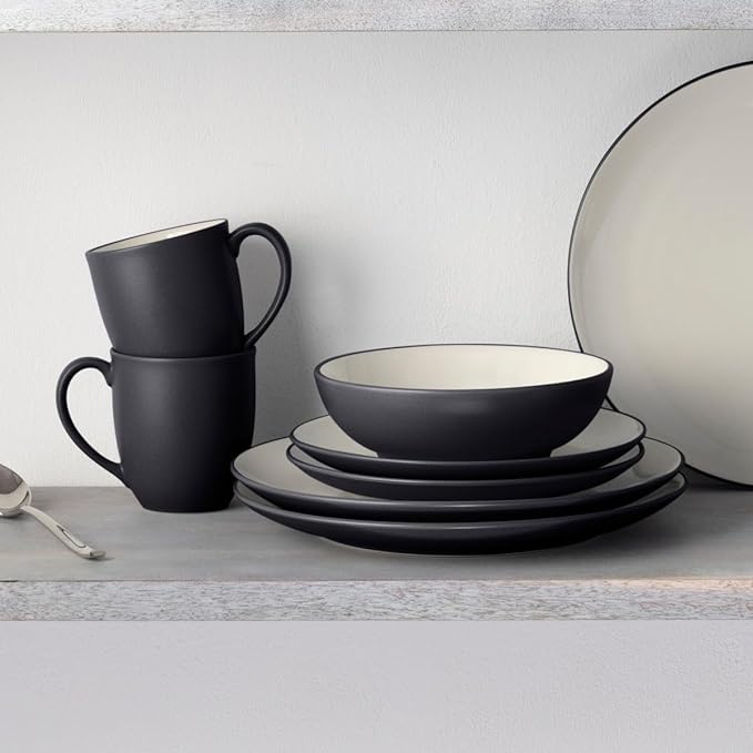 Noritake Colorwave Graphite 16-Piece Coupe Set Service for 4 in Black/Graphite