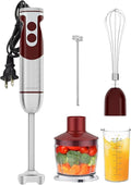 MegaWise 5-in-1 Hand Blender Set with Variable Speed Control 400W Immersion Blender - Includes Whisk Milk Frother Chopper and Beaker for Smoothies Soups and Baby Food (RED)