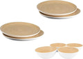 LEXA 8-Piece Handcrafted Bamboo Plate &amp Bowl Set Four 12” Serving Plates and Four 8” Bowls Spun Bamboo Dinnerware for Everyday Meals Entertaining &amp Home Décor (White)