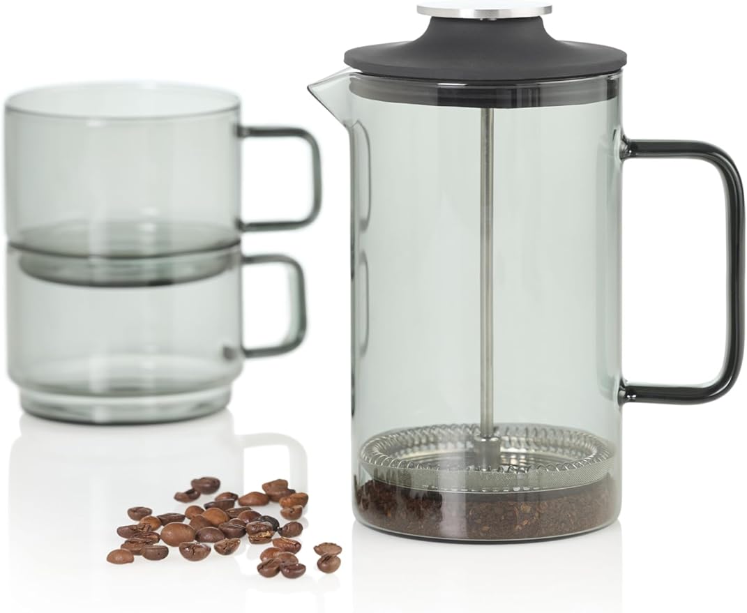 AdHoc French Press Coffee Maker Impact - Manual Brewer with Heat-Resistant Glass &amp Stainless Steel Filter – Barista Tool for Aromatic &amp Full-Flavored Coffee - Dishwasher Safe