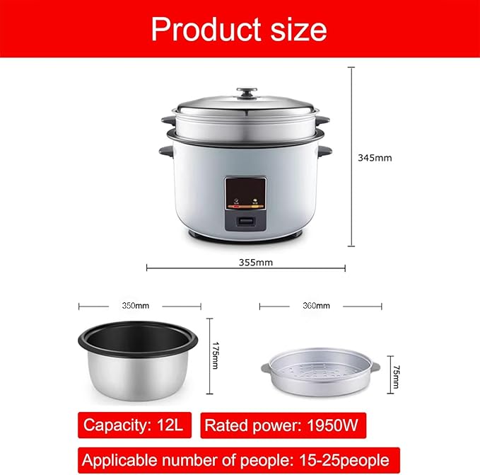 Commercial Rice CookerHigh-Capacity 10/12/19L with Non Stick Pot &amp One Touch Operationfor Hotel Restaurant Canteen Construction Site Rice Cooker12L-1950W12L-1950W