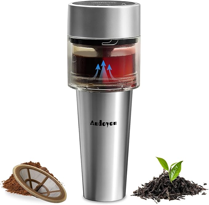 French Press Coffee Maker Cold Brew 2-6 Min Rapid Electric Coffee Press Portable Iced Tea Maker with Ultra-Fine Stainless Filter Loose Tea Press for Camping Travel Office &amp RV 16oz Cup