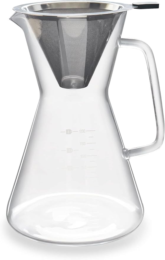 The London Sip Pour Over Coffee Maker Set Includes Stainless Steel Gooseneck Kettle 1200ml Glass Carafe with Reusable Stainless Steel Filter and 2 Tablespoon Coffee Scoop