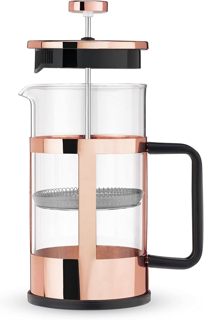 Pinky Up Piper Tea Press Pot Coffee Maker French Press for Loose Leaf Tea and Coffee Hot or Iced Beverage Brewer 34 oz Rose Gold
