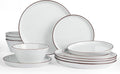Famiware Saturn Dinnerware Sets Speckled Plates and Bowls Sets for 4 12 Pieces Stoneware Dish Set - Chip and Scratch Resistant Microwave and Dishwasher Safe Tableware Set White with Rim