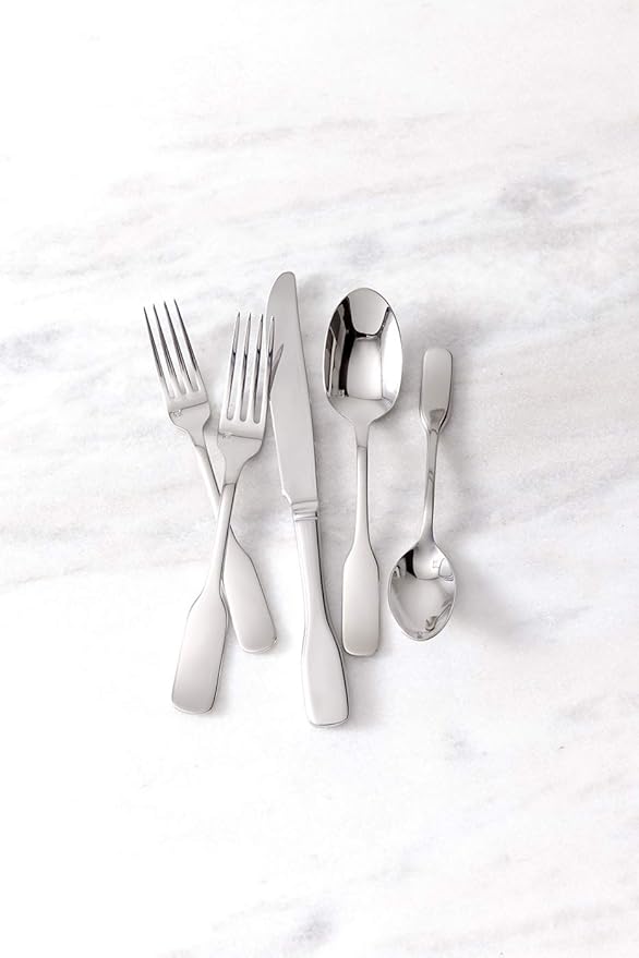 Fortessa Ashton Flatware 18/10 Stainless Steel 5 Piece Flatware Set (Service for 1) Silver