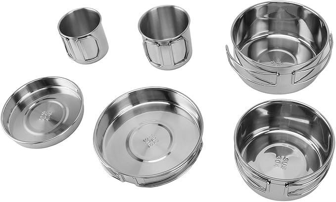 6 Piece Portable Cookware Set Quick Heating 304 Stainless Steel Efficient Easy to Multifunctional Tableware