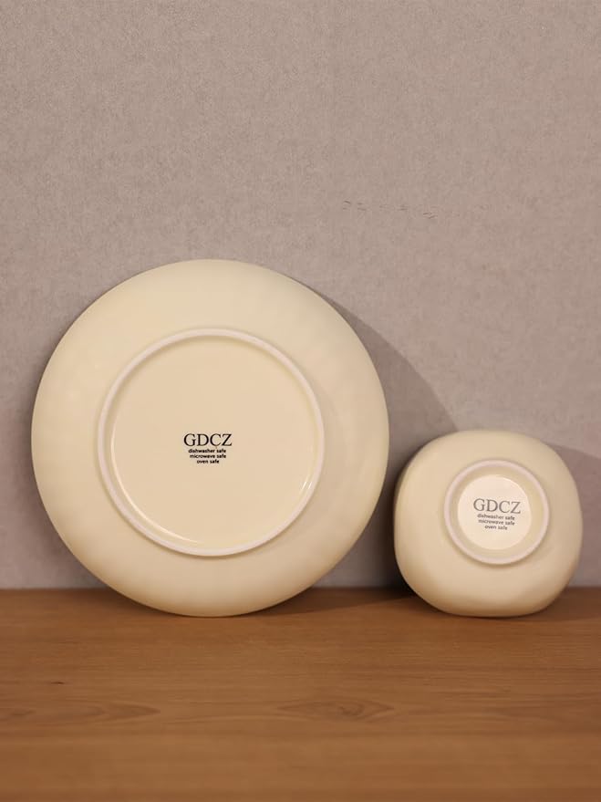 GDCZ Dishes and Plates 4-Piece Dinnerware Set Round Plates and Bowls Set Microwave &amp Dishwasher Safe Easy to Clean