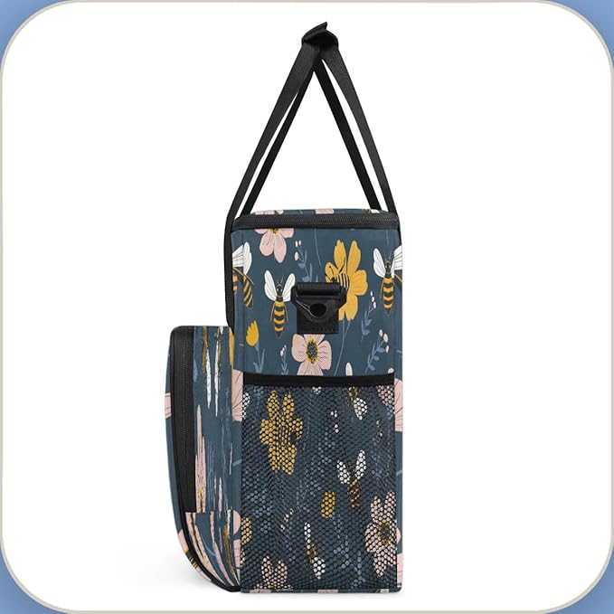 Cute Bee Flower Coffee Maker Carrying Bag Compatible with K-Mini or K-Mini Plus Portable Single Cup Coffee Maker Case with Pockets for K Cup Pods