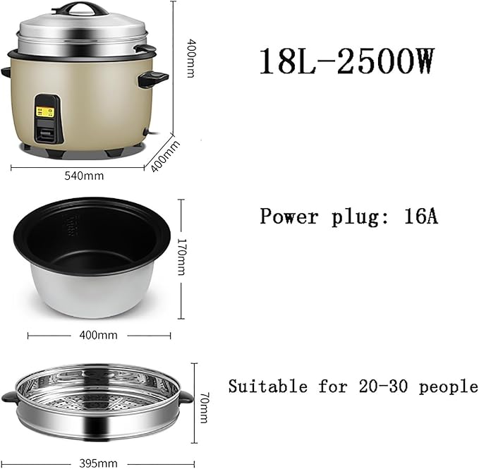 Rice Cooker Large Capacity (8L-23L) with Steamer Canteen Commercial Hotel Home Old-fashioned Large Rice Cooker 8-60 PeopleUS/EU Used(18L)